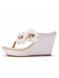 Flower Decor Flip-Flop Wedge Heels Sandals