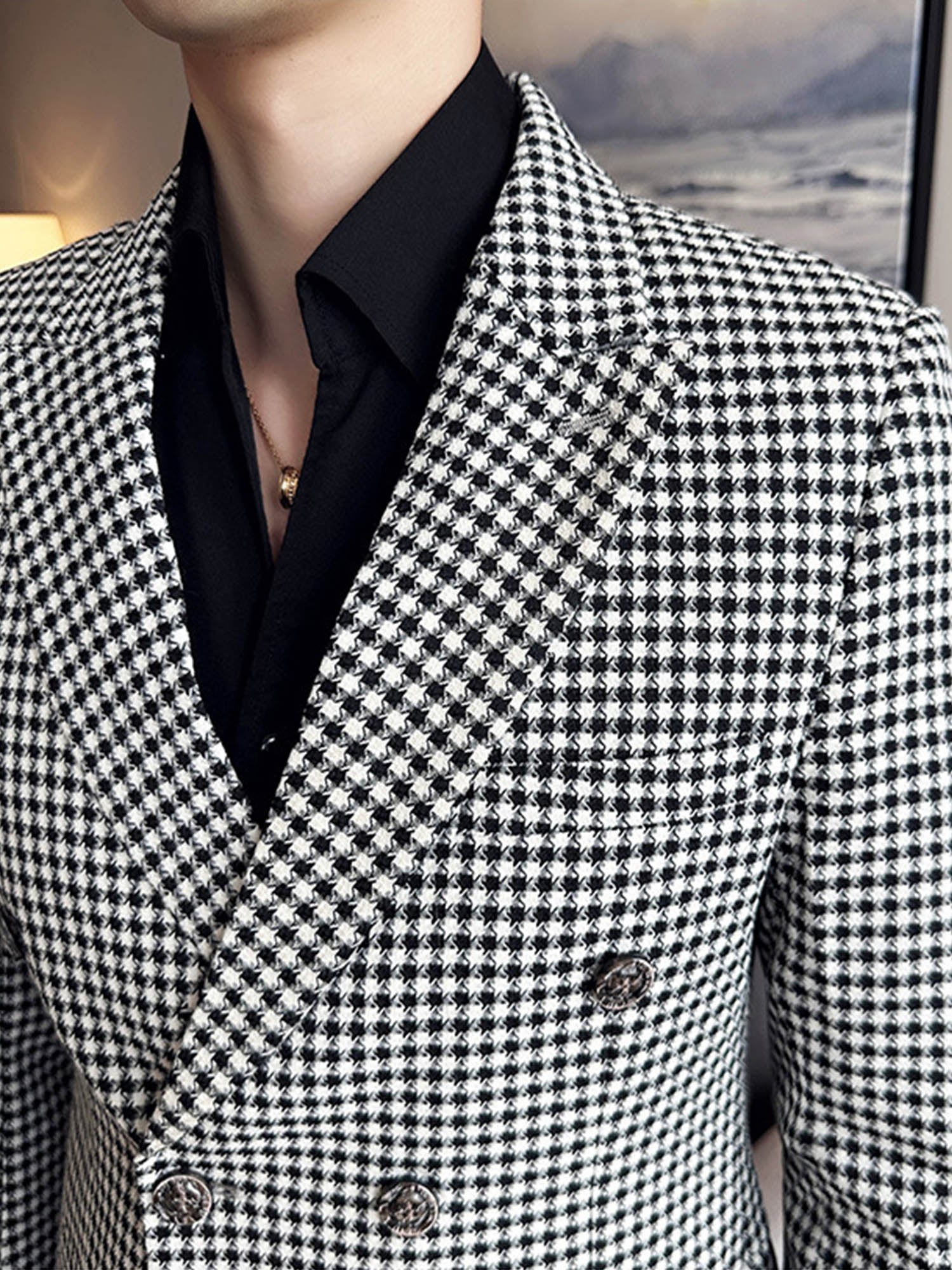Houndstooth Peak Lapel Double-Breasted Men Suits – BABARONI
