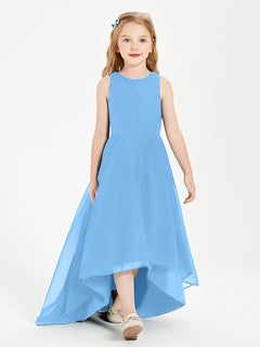 Exquisite Asymmetrical Junior Bridesmaid Dresses Scoop Neck Blue