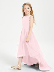 Exquisite Asymmetrical Junior Bridesmaid Dresses Scoop Neck Blushing Pink