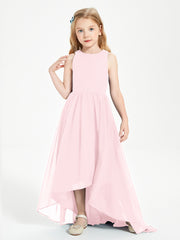 Exquisite Asymmetrical Junior Bridesmaid Dresses Scoop Neck Blushing Pink