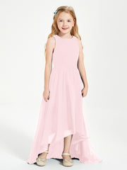 Exquisite Asymmetrical Junior Bridesmaid Dresses Scoop Neck Blushing Pink