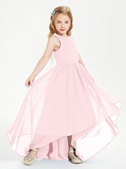 Exquisite Asymmetrical Junior Bridesmaid Dresses Scoop Neck Blushing Pink
