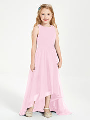 Exquisite Asymmetrical Junior Bridesmaid Dresses Scoop Neck Candy Pink