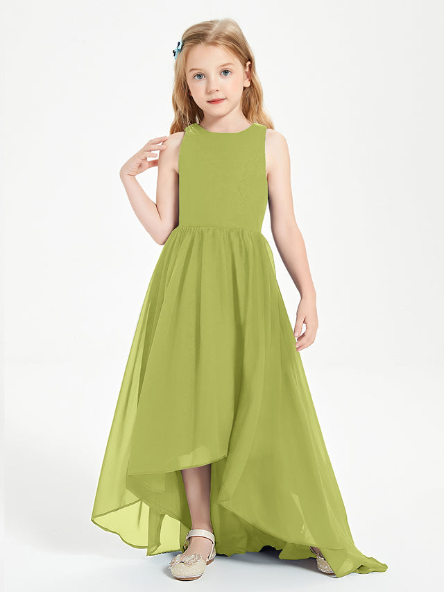 Asymmetrical Junior Bridesmaid Dresses with Flower Cinnamon Rose