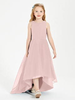 Exquisite Asymmetrical Junior Bridesmaid Dresses Scoop Neck Dusty Rose