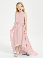 Exquisite Asymmetrical Junior Bridesmaid Dresses Scoop Neck Dusty Rose