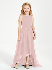 Exquisite Asymmetrical Junior Bridesmaid Dresses Scoop Neck Dusty Rose