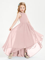 Exquisite Asymmetrical Junior Bridesmaid Dresses Scoop Neck Dusty Rose