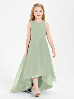 Exquisite Asymmetrical Junior Bridesmaid Dresses Scoop Neck Dusty Sage