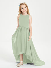 Exquisite Asymmetrical Junior Bridesmaid Dresses Scoop Neck Dusty Sage