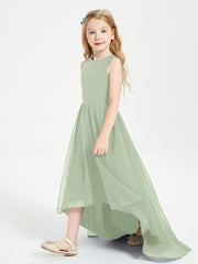 Exquisite Asymmetrical Junior Bridesmaid Dresses Scoop Neck Dusty Sage