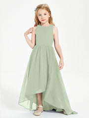 Exquisite Asymmetrical Junior Bridesmaid Dresses Scoop Neck Dusty Sage
