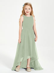 Exquisite Asymmetrical Junior Bridesmaid Dresses Scoop Neck Dusty Sage
