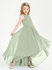 Exquisite Asymmetrical Junior Bridesmaid Dresses Scoop Neck Dusty Sage