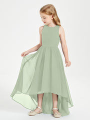Exquisite Asymmetrical Junior Bridesmaid Dresses Scoop Neck Dusty Sage