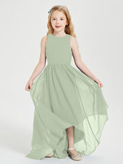 Exquisite Asymmetrical Junior Bridesmaid Dresses Scoop Neck Dusty Sage