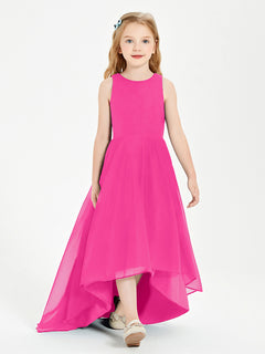 Exquisite Asymmetrical Junior Bridesmaid Dresses Scoop Neck Fuchsia