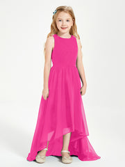 Exquisite Asymmetrical Junior Bridesmaid Dresses Scoop Neck Fuchsia