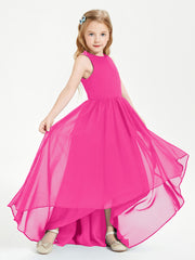 Exquisite Asymmetrical Junior Bridesmaid Dresses Scoop Neck Fuchsia