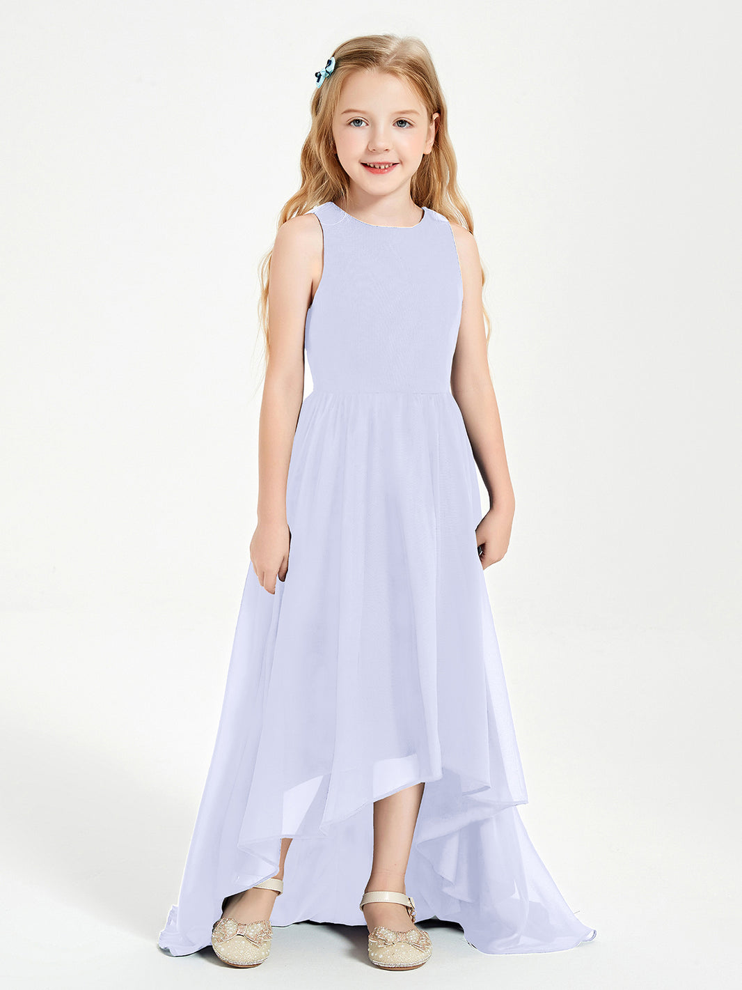 BABARONI Exquisite Asymmetrical Junior Bridesmaid Dresses Scoop Neck Lavender, Lavender / J4