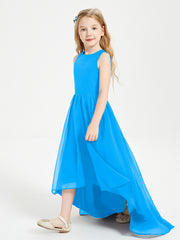 Exquisite Asymmetrical Junior Bridesmaid Dresses Scoop Neck Ocean Blue