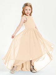 Exquisite Asymmetrical Junior Bridesmaid Dresses Scoop Neck Peach