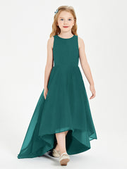 BABARONI Chiffon Peacock Junior Bridesmaid Dresses A-line Bateau Sleeveless Pleated Asymmetrical, Peacock / J4
