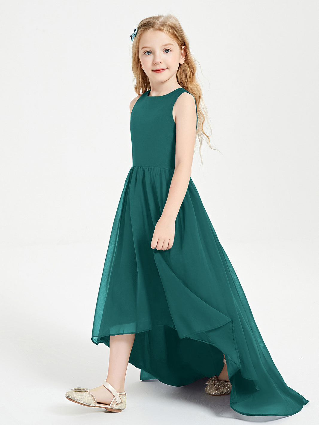 BABARONI Exquisite Asymmetrical Junior Bridesmaid Dresses Scoop Neck Peacock, Peacock / J4