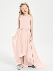 Exquisite Asymmetrical Junior Bridesmaid Dresses Scoop Neck Pearl Pink