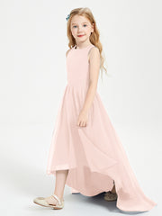 Exquisite Asymmetrical Junior Bridesmaid Dresses Scoop Neck Pearl Pink