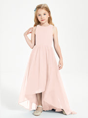 Exquisite Asymmetrical Junior Bridesmaid Dresses Scoop Neck Pearl Pink