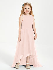 Exquisite Asymmetrical Junior Bridesmaid Dresses Scoop Neck Pearl Pink