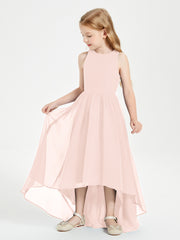 Exquisite Asymmetrical Junior Bridesmaid Dresses Scoop Neck Pearl Pink