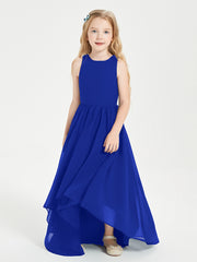 BABARONI Chiffon Royal Blue Junior Bridesmaid Dresses A-line Bateau Sleeveless Pleated Asymmetrical, Royal Blue / J4