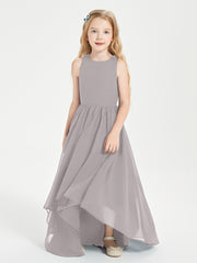 Exquisite Asymmetrical Junior Bridesmaid Dresses Scoop Neck Silver