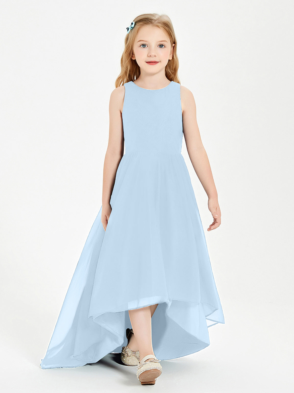 BABARONI Exquisite Asymmetrical Junior Bridesmaid Dresses Scoop Neck Sky Blue, Sky Blue / J4