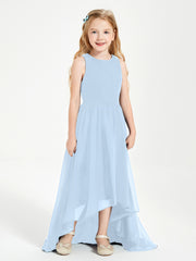 Exquisite Asymmetrical Junior Bridesmaid Dresses Scoop Neck Sky Blue