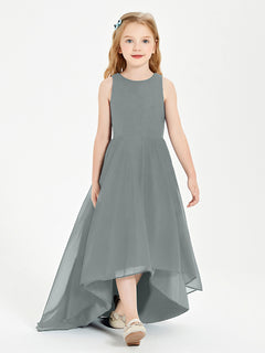 Exquisite Asymmetrical Junior Bridesmaid Dresses Scoop Neck Steel Grey