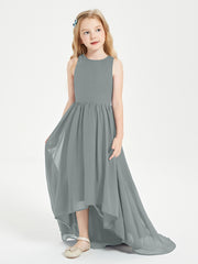 Exquisite Asymmetrical Junior Bridesmaid Dresses Scoop Neck Steel Grey