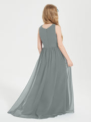 Exquisite Asymmetrical Junior Bridesmaid Dresses Scoop Neck Steel Grey