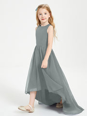 Exquisite Asymmetrical Junior Bridesmaid Dresses Scoop Neck Steel Grey