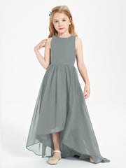 Exquisite Asymmetrical Junior Bridesmaid Dresses Scoop Neck Steel Grey