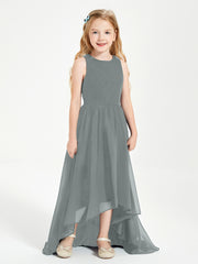 Exquisite Asymmetrical Junior Bridesmaid Dresses Scoop Neck Steel Grey