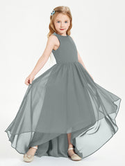 Exquisite Asymmetrical Junior Bridesmaid Dresses Scoop Neck Steel Grey