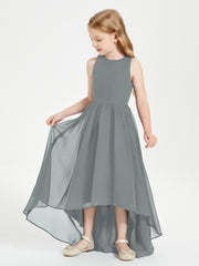 Exquisite Asymmetrical Junior Bridesmaid Dresses Scoop Neck Steel Grey