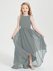 Exquisite Asymmetrical Junior Bridesmaid Dresses Scoop Neck Steel Grey