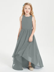 Exquisite Asymmetrical Junior Bridesmaid Dresses Scoop Neck Steel Grey