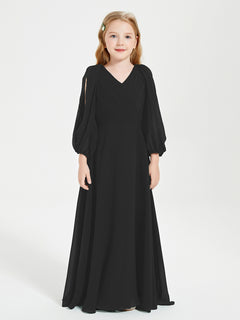 Long Sleeves Modest Junior Bridesmaid Dresses Black