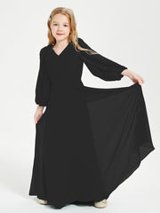 Long Sleeves Modest Junior Bridesmaid Dresses Black